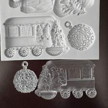 1 pieza Molde de silicona con diseños de Papá Noel, bola de cristal con copos de nieve y tren de muñeco de nieve, para hacer gelatinas, decorar pasteles, chocolates, manualidades de azúcar y utensilios de cocina - Gris Claro - Ver 4