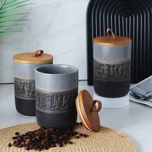 Vintage Gothic Style Ceramic Airtight Jar Set With Wooden Lids, 800ml Multipurpose Food Storage Containers For Sugar, Tea, Coffee, Seasonings - Hand Wash, Reusable, Round, No Electricity Required - Multicolor - View 1