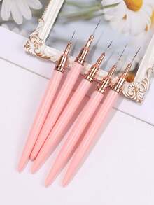 5Pcs Pink Nail Art Brushes Superfine Brush French Manicure Stripe Nail Art Painting Brush Set, UV Gel Nail Liner Brushes Kit And Drawing Liner Brush For Nail Salons,Back To School,School Supplies