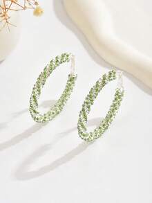 1 Pair Minimalist Chic Copper Rhinestone Geometric Round Luxury Hoop Earrings, Versatile & Elegant Accessories For Women