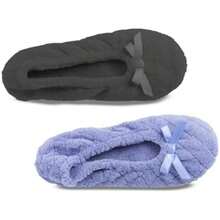 Isotoner Women's 2 Pack Mictroterry Ballerina Slipper With A Satin Bow(9.5-10.5 Periwinkle Quilted, Ash Solid) - Type1 - 查看 4