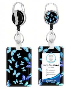 1pc/2pcs Butterfly Pattern Lanyard/Retractable Card Holder, Card Holder Combo For Bus Pass, ID Card, Photo Card, Medical ID, Exhibition Badge, Student ID, ID Holder, Phone/Camera Lanyard