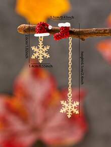 1 par de pendientes de calcetín navideño con gorro de Papá Noel en color rojo, pendientes colgantes asimétricos con copos de nieve, pendientes colgantes festivos de Navidad, joyería navideña como regalo para mujeres y niñas