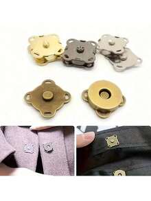 10pcs/4pcs Magnetic Buttons For Sewing, Cartoon Magnetic Invisible Buttons, Plum Blossom Magnetic Buttons, Sewing Buttons, Metal Invisible Sewn Buttons, Wallet Locks, DIY Making, Wallet, Handbag, Backpack, Accessories, 14mm Craft Knitting Button Set - Silver - View 3