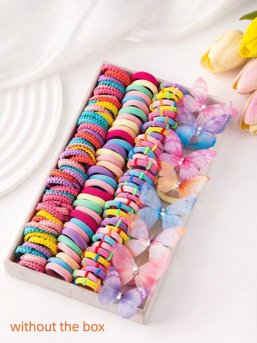 68pcs/Set Cute Butterfly Elastic Hair Ties For Girls, Multicolor Hair Accessories Suitable For Daily Use (No Box - OPP Bag) - Multicolor - View 1