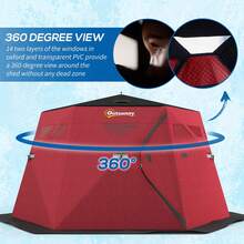 Outsunny 4 Person Insulated Ice Fishing Tent, Pop-Up Portable Ice Fishing Shelter With Carry Bag, Two Doors And Anchors For -22℉, Red - 紅色 - 查看 6