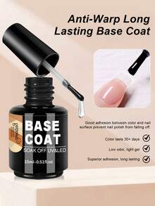 15ml Gel Nail Polish Base Coat, Transparent High Gloss Gel Base Coat, Removable, Long-Lasting, Suitable For DIY Home Manicure And Salon, Requires UV/LED Lamp Use.