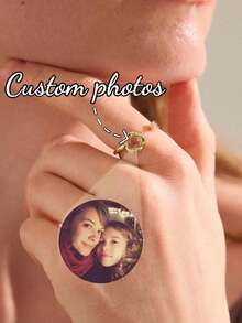 Customized Projection Photo Flower Ring, Personalized Exquisite Embedded Photo Heart-Shaped Shiny Open Adjustable Ring, Stainless Steel Exclusive Memory Photo Couple Ring Anniversary Jewelry, Pet Commemorative Photo Ring, Suitable For Women's Photo Gifts, Couple Rings, Suitable For Birthdays, Anniversaries, Proposals - Silver - View 10