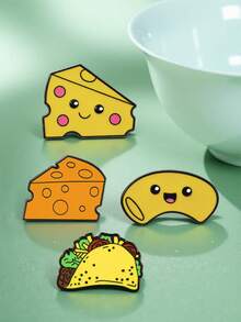 1/4pcs Cartoon Cheese Brooch, Luxurious Realistic Food Lapel Pin, Alloy Resin Cartoon Clothing & Bag Decor Badge
