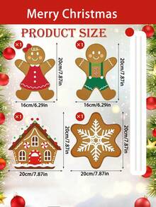 4 buc - decor de brad de Crăciun din turtă dulce, bețișoare de brad de Crăciun din turtă dulce, fulg de zăpadă, casă și bărbat, pentru decor de Crăciun, masă, vază, umplutură, decor de petrecere de sărbători