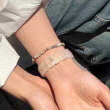 1 Pc Crystal Watch Strap Ladies' Bracelet Watch Band Bracelet Wristband Pink And White Girlish Style Compatible With 5/6/7/8/SE Models Fashion Accessory