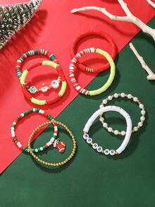 8 Peças Conjunto de Meias de Natal com Sinos, Varinhas, Árvores de Natal, Papai Noel, Estrelas, Rostos, Decoração "FELIZ NATAL", Argila Macia, Pérolas Falsas, Contas Acrílicas, Pulseiras Elásticas, Adequado para Família, Amigos, Presentes de Feriado