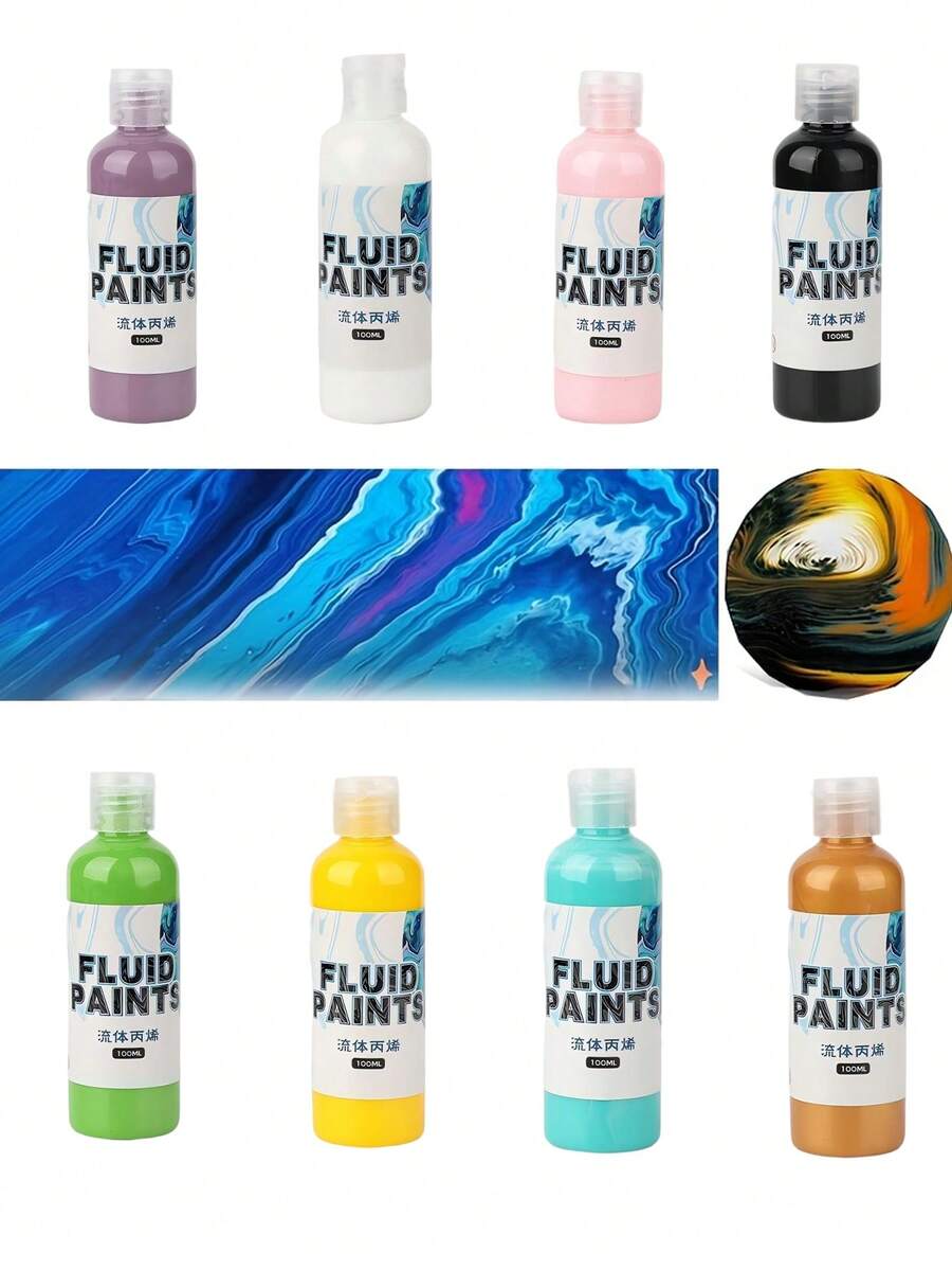 Bộ 6 màu sơn nghệ thuật dạng lỏng, độ bóng cao, sơn acrylic, chống phai màu, hiệu quả hoàn hảo sau khi khô, thích hợp cho đá, gỗ, vải bố, thạch cao và các bề mặt nghệ thuật khác, 100ml/chai, sơn nghệ thuật, màu sắc sống động, sơn bền lâu, dụng cụ nghệ thuật, dành cho nghệ sĩ và họa sĩ, vẽ tranh sáng tạo, dễ tán, màu sắc bền lâu, bột màu vẽ.