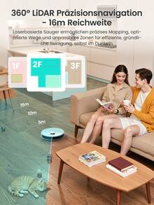 Robot aspirapolvere LEFANT M3L con potenza di aspirazione di 12000 Pa, svuotamento automatico, navigazione LiDAR, rilevamento tappeti, controllo APP di 220 minuti, autonomia di 8 settimane. - Grigio argento chiaro - Visualizzare 6