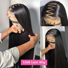 40 Inch 13x4 Transparent Straight Lace Front Wigs 200 Density Brazilian 13x6 HD Lace Frontal Human Hair Wig Long Black Straight Blended Human Lace Wig Pre Plucked Hairline With Baby Hair Elastic Band Can Be Middle Part Left/ Right Side Part And Free Part Available Natural Color  For Women - Natural Black - 查看 3