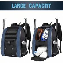 Mochila Béisbol para Adultos y Jóvenes: Hombre, con Gran Capacidad para Béisbol, Guantes, Casco, Batuta y Zapatos, Tamaño 40L, Regalo Deportivo al Aire Libre - Negro-40L - Ver 1