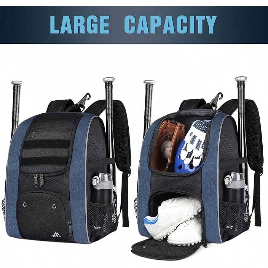 Mochila Béisbol para Adultos y Jóvenes: Hombre, con Gran Capacidad para Béisbol, Guantes, Casco, Batuta y Zapatos, Tamaño 40L, Regalo Deportivo al Aire Libre - Negro-40L - Ver 1