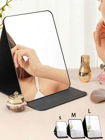 1个折叠化妆镜 - 黑色简约设计可折叠便携化妆镜，带支架，旅行镜，美容产品，桌面化妆镜，长方形桌面小巧折叠镜，极简主义小化妆镜，女士旅行便携化妆镜，价格实惠，圣诞礼物，化妆品，化妆工具，便宜货，礼物，女士礼物，圣诞礼物，赠品，旅行，便宜货，旅行必备