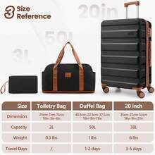 hoteel 3/5 件套登机箱套装，带万向轮，ABS 硬壳行李箱，带 TSA 海关锁，20/24/28 英寸轻便行李箱，含洗漱包和旅行袋，旅行箱，拉杆箱，万向轮行李箱，旅行箱，硬壳行李箱，登机箱，带轮行李箱，男士女士旅行必备，度假，商务出行，大容量旅行必备，旅行配件，旅行收纳整理，旅行用品 - 黑色 - 查看 7