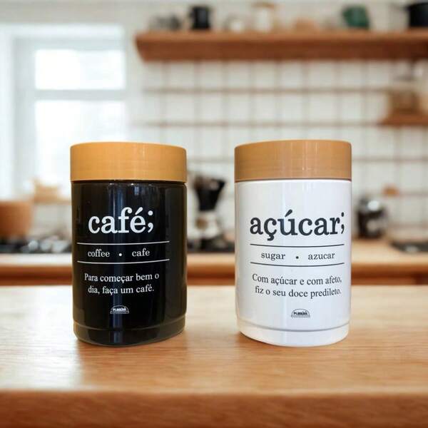 Kit 2 Potes Empilháveis Porta Café e Açúcar Cozinha