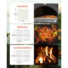 Outdoor Pizza Oven, 12" Pellet Fire Ovens, 2-Layer Pizza Oven Wood Fired, Wood Burning Outdoor Pizza-Oven With 2 Removable Wheels, 1000℉ Max Temperature Fired Pizza-Maker Ovens For Barbecue - Vertical Black 45.8 x 46.4 x 141.8 cm 12-inch - 查看 6