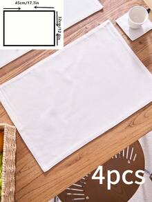 1/4/6pcs Plain Linen Rectangular Double-Layer Placemats, Vintage Style Kitchen Dining Table Decor, Non-Slip Thick & Durable Washable Mats Suitable For Daily Use, Holidays, Family Gatherings, Weddings, Parties, All Seasons - White - View 17