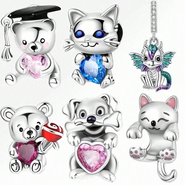 1 Stück Mode Katze Hund Bär Anhänger versilbert passend für Armband Halskette DIY Urlaubsgeschenk Weihnachten