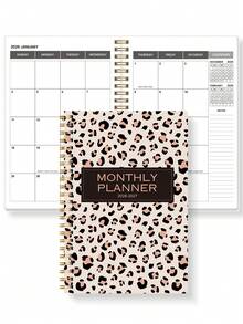 1本极简主义2026-2027年月计划笔记本，A5尺寸，附赠3张贴纸，24个月周/日计划，月视图，充足的书写空间和笔记区域，学生计划本，从2026年1月开始，学习/办公用品，万圣节/圣诞节礼物 - 豹紋 - 查看 15