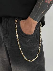 1pc Men's Faux Pearl Hand-Woven Fashion Accessory, Hiphop Punk Style Pants Chain, Key Holder, Waist Decor For Daily, Party, Holiday, Jewelry Gift - Single Layer - View 18