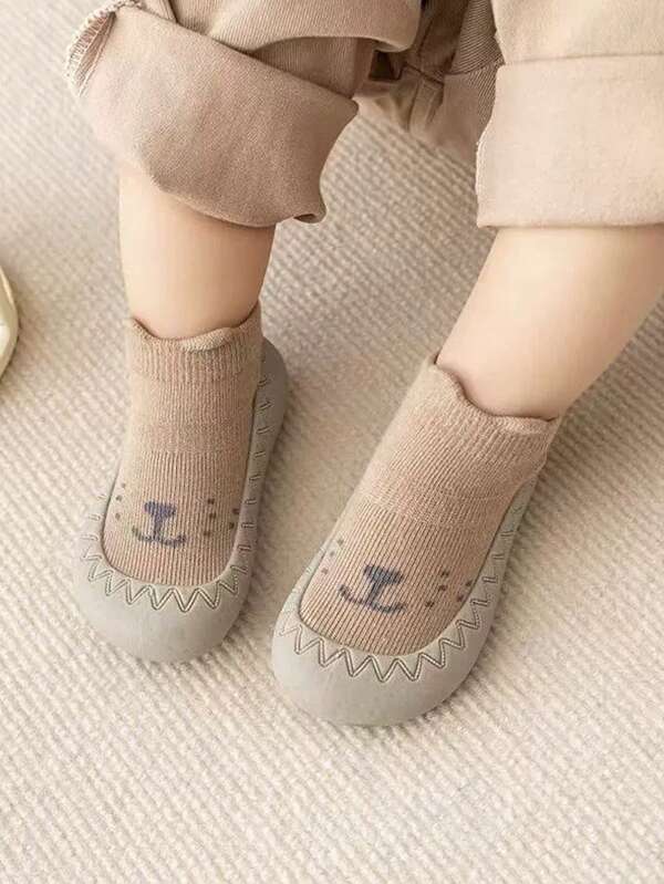 1 par de zapatos tipo calcetín para bebé, zapatos de zorro de dibujos animados para niños, zapatos blandos con suela de goma para niños, zapatillas de andar para niñas pequeñas