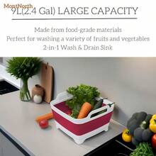 Collapsible Wash Basin 9L Foldable Dish Tub With Drain Plug Portable Collapsible Dish Basin Camping Sink For Washing Dishes Laundry And Kitchen Use Gray - Magenta - 查看 7