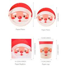 Weihnachtsthema Weihnachtsmann runde Gesichter Party Geschirr Set, Einwegplatten, Servietten, Becher, geeignet für 25 Gäste, Einmal-Pappteller Party Zubehör passend für Geburtstagsfeiern, Familienpicknicks