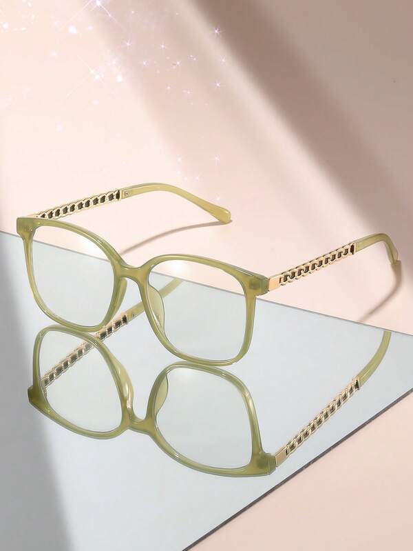 زوج من النظارات الأنيقة ذات تصميم العين القطة المزينة بسلسلة معدنية، تصميم فريد للاستخدام اليومي للرجال والنساء بدون وصفة طبية