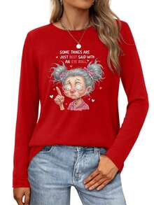 Eye Roll  A Universal Language Of Disbelief Womens Long-Sleeve Crewneck T-Shirt - 紅色 - 查看 1