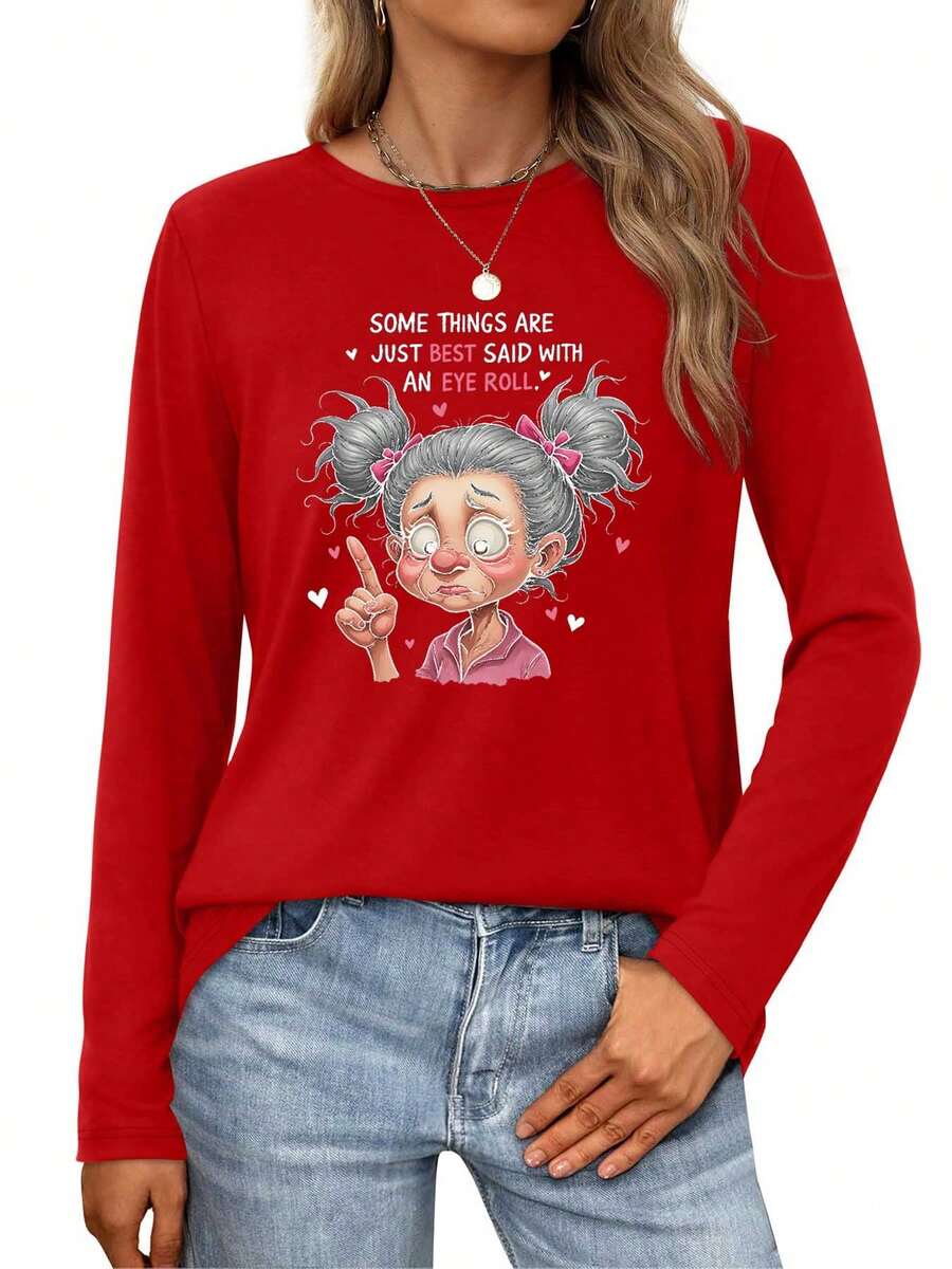 Eye Roll  A Universal Language Of Disbelief Womens Long-Sleeve Crewneck T-Shirt - 紅色 - 查看 1