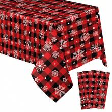3 Packs/1-Pack Christmas Check Tablecloth, Snowflake Tablecloth, Buffalo Check Tablecloth, 51 X 86 Inches Disposable Rectangular Red And Black Buffalo Check Tablecloth, Suitable For Christmas Atmosphere Party Decoration And Winter Holidays