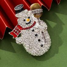 1pc Women's Christmas Snowman Brooch, Rhinestone Enamel Holiday Jewelry, Cute Winter Snowman Scarf And Broom Brooch Gift, Christmas Rhinestone Snowman Brooch, Lapel Pin, Adorable Christmas Clothing Decoration Brooch, Perfect Holiday Gift