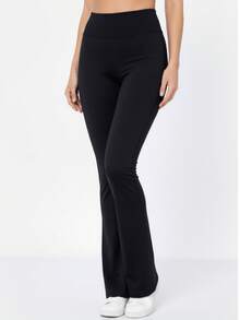 Women's Suplex Flare Pants High Waist Ballerina Bell Bottom Gym Fitness Casual - 黑色 - 查看 3