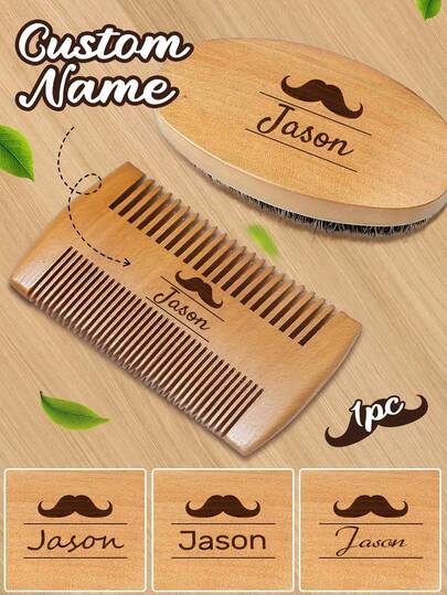 1/2pcs/Set Custom Beard Brush And Comb Set, Personalized Men's Beech Wood Beard Brush And Comb Set With Beard Pattern, Natural Bristle Brush, Double Sided Beard Comb, Storage Bag, Men's Gift, Father's Day Gift Fashionable, High-Quality, Stylish, Exquisite Custom, Personalized, Unique Ideal Gifts For Her Her, Boyfriend, Girlfriend, Dad, Family, Mom, Friends, Pets, Son, School Students, Daughter, Workers School, Home, Office Birthday