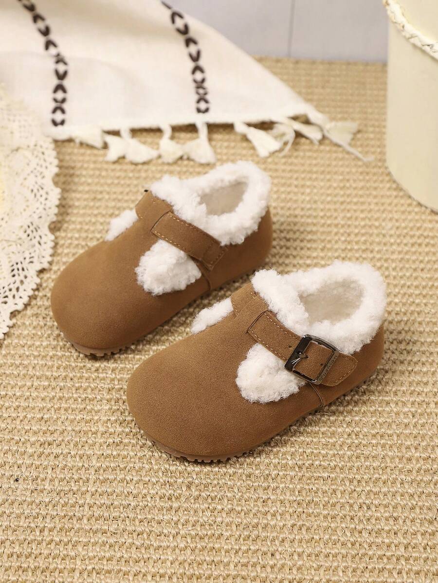 幼儿男童/女童防滑软底毛绒保暖休闲平底鞋，适合秋冬季