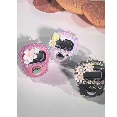 手工DIY水钻念珠计数器手表，轻巧便携，可爱多彩花卉装饰电子咒语计数器，生日/斋月/情人节小礼物，适合斋月期间宗教诵经计数、日常宗教活动、斋月礼物，便于携带，可用于仓库计数、日常祈祷、斋月泰拉威祈祷。