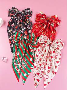4Pcs Christmas Hair Bows Hair Barrettes With Long Tail Hairpins For Women Bowknot Hair Clips Christmas Carnival Hair Accessories For Women Ladies Decoration Party Wear Daily Wear