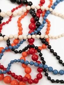 1 pieza Collar de efecto de ampliación gradual tejido con cuentas de plástico de estilo bohemio geométrico, collar largo para mujer, adecuado para vacaciones, viajes, regalos y uso diario