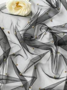 1pc Faux Pearl Decorated Sheer Fabric, Photography Backdrop, Can Be Used As Table Runner, Pearl Background Tablecloth, Wedding White Pearl Sheer Tablecloth, Wedding Arch Decor, Wedding Reception, Bridal Shower, Party Decoration