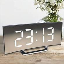 SOKANY Modern Curved Digital Clock, Mirror Alarm, Dual Power (Battery/USB), Large Screen, Black Decor, For Home/Office, Needs 3xAAA Batteries. - Black - View 12