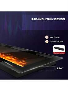 60''Electric Fireplace Inserts Ultra-Thin 750/1500W Linear Electric Fireplace Heater Wall Mounted Or Recessed Fireplace Electric With Adjustable Multicolor Flame, Silent Operation, Remote Control Included - 60inch - View 4
