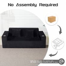 75.5" Black 3 Seater Sofa Corduroy LoveSeat Cloud Couch, Boneless Loveseats Sofa Upholstered Couch With Comfy Deep Seat,2 Cup Holders, Wide Armrests, Cloud Couch Sofa In A Box For Living Room Bedroom Office Apartment, 2 Pillows,No Assembly - 黑色 - 查看 8
