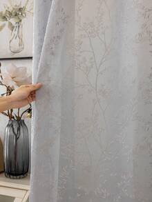 1 件欧式植绒樱花图案窗帘薄片适用于客厅、卧室、阳台、餐厅、加厚半透明隔断帘、提花简欧式灰色窗帘家居装饰 - 灰色 - 查看 5