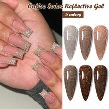 MEET ACROSS 8支装7毫升咖啡棕色反光闪粉凝胶指甲油套装，超闪钻石迪斯科闪亮亮片凝胶指甲油，半永久可卸UV LED凝胶指甲油，美甲DIY，适用于家庭和美甲沙龙。 - 彩色 - 查看 5