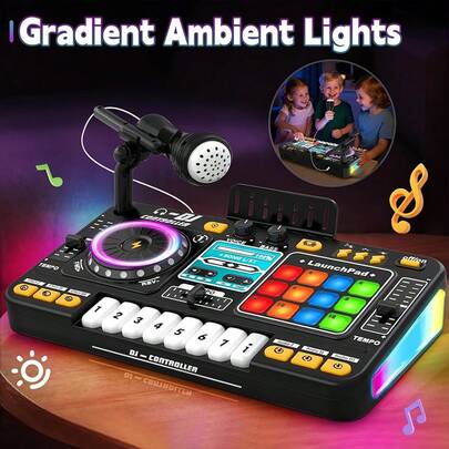 DJ Mixer For Kids, Toddler DJ Mixing Table With DJ Turntable, Game Mode, Light & Speed Control And Microphone, Gifts For 3 4 5 6 Years Old Boys Girls - Kid DJ Mixer Set